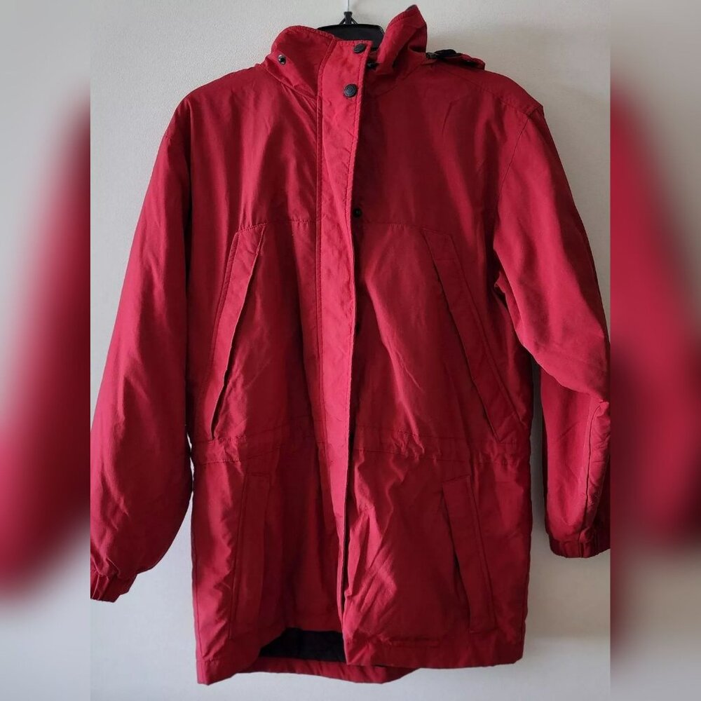 Eddie Bauer Red Jacket Women Size Small Softshell Lined Zip-off Hood Zip pockets